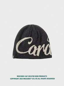 1 Stück Unisex amerikanischer Straßen-Buchstaben-Intarsia umkehrbarer gestrickter Beanie Hut, Unisex Hip Hop Skateboard Ohrenwärmer Schädelmütze, geeignet für Outdoor-Aktivitäten, Einkaufen, Alltagskleidung, Herbst/Winter