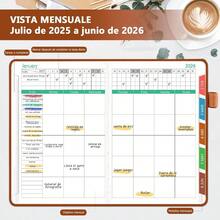 Agenda 2025 2026, Planificador Diaria y Mensuales de 12 Meses de Julio de 2025 a Junio de 2026, Agenda Diario con Pestaas, A5 21.2 X 14.2cm, para Mujer y Hombres, para Agenda Escolar, Planificacin Diaria - Marrn - marrón - Ver 5