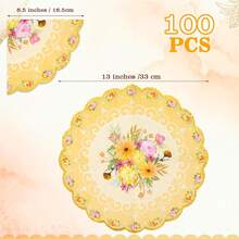 Floral Tea Party Napkins, 100 Pcs Scalloped Guest Paper Napkins For Wedding Bridal Shower Baby Shower Tea Party Decorations - Multicolor - View 3