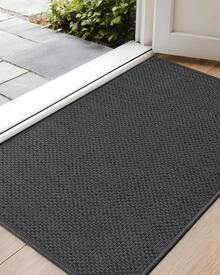 17"X29" Indoor Front Door Mat, Ultra Non-Slip Rubber Backed Dirt Trapper, Low Profile Thin Washable, Easy Clean Entryway Rug, Khaki (Rolled-Up NO Creases) - 灰色 - 查看 3