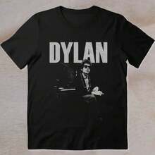 Camisa negra de tamaño completo con estilo retro de los 80 de Bob Dylan con piano - Negro - Ver 1