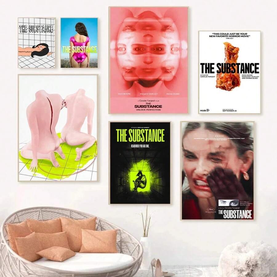 Phim kinh dị The Substance Áp phích Phim kinh dị Pop hiện đại nổi tiếng Tranh in Canvas Tranh treo tường Trang trí phòng khách tại nhà - Nhiều màu - Xem 1