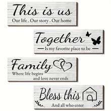 4 Pcs Of Home Wall Art, Easter Warm Verses, Inspiring Ideas And Front Door Decoration, Bathroom Decoration, Home Bathroom Living Room Wooden Sign 14.2*6.7 Inches /36*17 Cm Decoration Party Gifts, Birthday Graduation - 灰色 - 查看 9