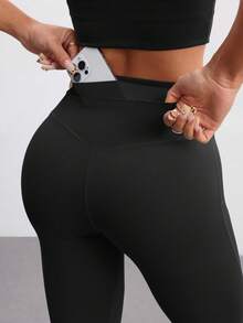 FWH Fashionable Outdoor Running Sports Lifestyle Yoga High-Waisted Butt-Lifting Peach-Shaped Slimming Tummy-Control Body-Shaping Leg-Lengthening Pocket Flared Hem Design Casual Versatile Street Elegant Style Flared Pants Tights - Black - View 8