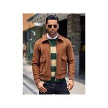 Men's Crew Neck Sweater Slim Fit Lightweight Sweatshirts Knitted Pullover For Casual Or Dressy Wear - 綠色/杏色條紋 - 查看 5