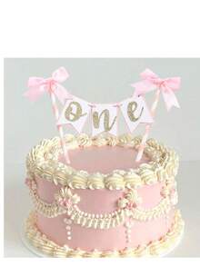 粉色蝴蝶结丝带蛋糕帽 - 蝴蝶结生日蛋糕帽，时尚派对用品，1 岁生日蛋糕粉碎，蝴蝶结 1 岁生日蛋糕粉碎 - 粉色 - 查看 2