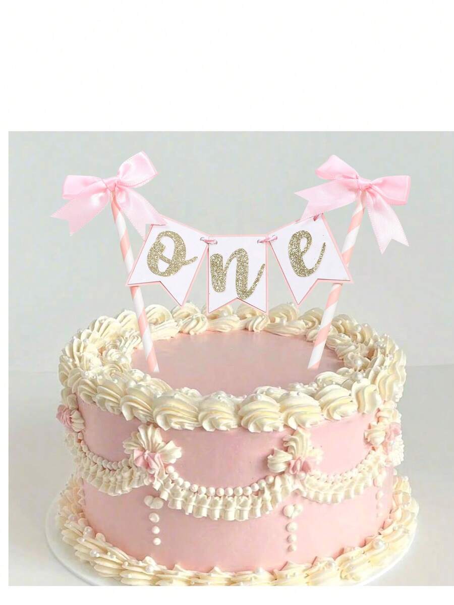 粉色蝴蝶结丝带蛋糕帽 - 蝴蝶结生日蛋糕帽，时尚派对用品，1 岁生日蛋糕粉碎，蝴蝶结 1 岁生日蛋糕粉碎