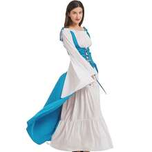 Renaissance Dress Women Irish Medieval Pirate Costume Ren Faire Dresses Halloween Costume{"Color_name":"OceanBlue","Size_name":"XX-Large-3X-Large"} - 海洋藍 - 查看 3