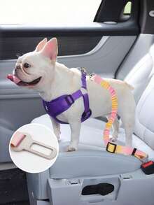 1 件装狗狗汽车安全带，可调节弹性缓冲伸缩宠物汽车安全带，带牵引功能