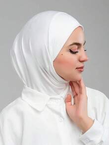 1 chiếc khăn choàng cổ dài hai lớp, màu trơn cổ điển, chất liệu vải mềm mại như lụa, thích hợp cho sinh hoạt hàng ngày và các hoạt động thể thao ngoài trời. - trắng - Xem 4