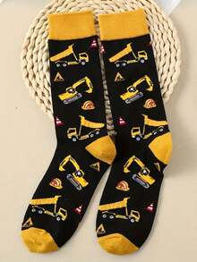 1 par de calcetines unisex de moda y divertidos con patrón de excavadora, adecuados para uso al aire libre y en todas las estaciones - Multicolor - Ver 3