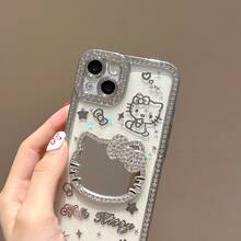 SANRIO 1 chiếc ốp lưng điện thoại Hello Kitty dễ thương có gương, chống sốc, bảo vệ điện thoại tương thích với iPhone 16/15/14/13/12/11/8/7/X/Pro, Pro Max - Món quà tuyệt vời cho các bạn gái, sinh nhật, Ngày Valentine. - Bạc - Xem 6