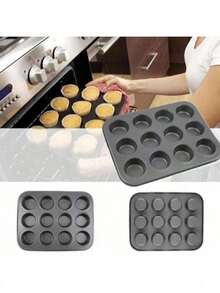 1 个松饼烤盘、12 个纸杯蛋糕烤盘、不粘纸杯蛋糕纸烤杯、布丁模具、烤箱配件、烘焙工具、厨房用具、厨房配件、不粘布朗尼烤盘、松饼烤盘纸杯蛋糕烤盘、厨房烤箱用烤盘（4/12 个模具） - 黑色 - 查看 5