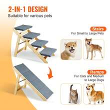 Escalones y rampa de madera para mascotas SucceBuy, diseño 2 en 1, acceso plegable para camas, estructura de escalones para mascotas de tamaño pequeño a grande - 3 pasos - Ver 4
