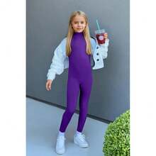 YgneeDom Kids Girls One Piece Spandex Unitards, Long Sleeve Turtleneck Unitard, Full Body Catsuit, Dance Leotard Costumes{"Color_name":"Purple","Size_name":"Small"} - 紫色 - 查看 4