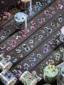 1 rolă bandă adezivă cu cerneală albă, decupată cu matriță PET, autocolante DIY pentru scrapbooking floral vintage, potrivite pentru cadouri, birou, casă, marcare, etichete, clasă, jucării, planificator pentru studenți, autocolante decorative vintage creative