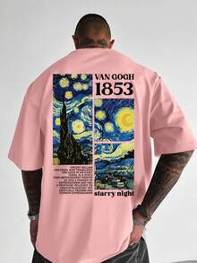 Camiseta de ocio para hombres con impresión de homenaje a la Noche Estrellada de Van Gogh - Cómoda, transpirable, lavable aáquina, camiseta de cuello redondo de manga corta a para actividades en casa y al aire libre, ropa cómoda de primavera y verano - Negro - Ver 12