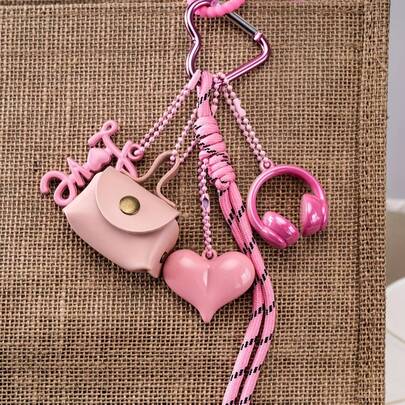 Mini Tasche Ohrhörer Schlüsselanhänger, abnehmbar und öffnbar, Kunstleder geflochten Seil Design Schleife LOVE Anhänger, Paar Geschenk Abschlussgeschenk Sommer Neuanordnung Auto Accessoires für Frauengeschenke