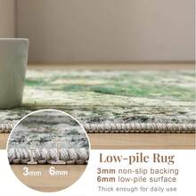 Soft Neutral Area Rugs 5x7, Washable Rug With Non Slip Backing, 5 X 7 Faux Cashmere Low-Pile Carpet, Cream White & Blue & Light Brown,  2025 Design - Green & Yellow - View 5