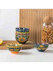 6.5 Oz Small Dessert Bowls, Porcelain Boho Snack Bowl Set Of 6 - Ceramic Colorful Bowls Salsa, Dipping, Sauce, Decorative, Microwave Dishwasher - 6.5 Ounces - View 3