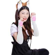 Nydotd Cat Paw Pad Mittens Gloves Kawaii Pink 3D Claw Fingerless Cute Cat Cosplay Gloves Sleeve For Girls Party{"Color_name":"White","Size_name":"Long"} - 白色的 - 查看 5