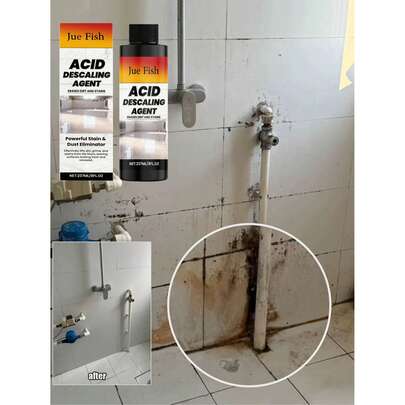 JUE FISH Nước lau gạch men 237ml, thích hợp cho vách tắm, cửa kính phòng tắm, bồn tắm, gương, vòi nước, gạch ốp tường