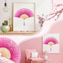 1 Piece Pink Folding Handheld Fan, Vintage Style Hand Fan With Tassel Photo Props Japanese Retro Style Folding Fan With Frame Decoration Parties - Hồng - Xem 4
