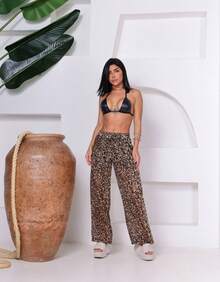 Kickoff Animal Print Wide Leg Lined Wide Leg Trousers - 焦糖棕 - 查看 5
