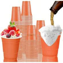 CHENGBAO vasos de reutilizables 16OZ Fiestas Bodas vasos reutilizables CHENGBAO 16OZ para fiestas bodas eventos ecologicos lavables y resistentes paquete multiple uso profesional y domestico material durable sin BPA perfecto para banquetes picnic catering y celebraciones ahorro y comodidad facil transporte almacenaje - Naranja - Ver 4