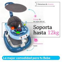 Andadera Plegable C con Sombrilla Hongo Musical Mod Bg1215 andadera plegable con diseño C Sombrilla Hongo Musical Mod Bg1215 asiento confortable arnes regulable rueda frontal con giro facil almacenaje plegado rapida apertura material duradero recomendada para primeros meses y paseo diario - Azul - Ver 5
