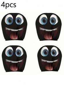 1/2 piezas Funda para reposacabezas de coche con estampado de ojos grandes y sonrisa de estilo hip-hop y divertido, cubierta de asiento fresca y personalizada [Estampado de cara sonriente con ojos grandes y divertidos] 1 pieza/2 piezas Fundas para reposacabezas de coche, adecuadas para todas las estaciones, fáciles de limpiar y resistentes a la decoloración, material de poliéster, ajuste universal para la decoración del interior del coche, opción perfecta para viajes/trayectos diarios - Multicolor - Ver 14