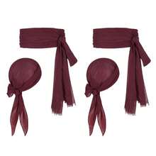 Zando Pirate Accessories Women Men Teens - Pirate Bandana Head Scarf Hat Belt Sash For Halloween Renaissance Themed Cosplay{"Size_name":"OneSize","Color_name":"02WineRed"} - 02酒紅色 - 查看 1