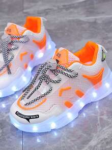 GUANGLAN USB Rechargeable LED Light Up Roller Shoes, 7-Color Flashing Casual Sports Shoes For Kids, Breathable Mesh Fabric Sneakers, Suitable For Halloween, Christmas, Spring/Summer, Roller Skates For Boys Girls Children - Orange - View 2