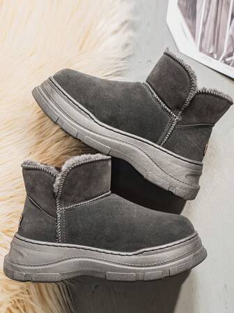 Unisex Thick Thermal Lined Snow Boots, Winter Warm Plush High Top Outdoor Non-Slip Ankle Boots