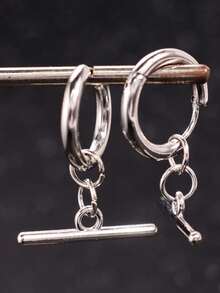 1 Pair Fashionable Minimalist Casual Chic Unique Silver Alloy Hoop Earrings For Men, Suitable For Daily Wear