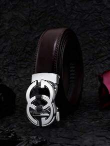 1 Piece Of Men's Letter Alloy Automatic-Buckle Adjustable Waist Belt. It Is A Carefully Selected Men's Light Luxury Business And Fashion Leather Belt, With A Length Of 120cm/47.24 Inches. Durable In Use, It Is Suitable For Daily Wear And Party Outfits, Applicable To Any Occasion. This Jeans Belt Is An Excellent Gift Choice. - Gold - View 9