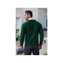 Men's Crew Neck Sweater Slim Fit Lightweight Sweatshirts Knitted Pullover For Casual Or Dressy Wear - 墨綠色 - 查看 3