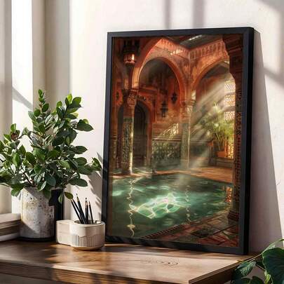 1pc Moroccan Bathroom Illustration Canvas Printing | Moroccan Decoration | Islamic Building Wall Art | Moroccan Home Decoration, Ramadan Festival, Canvas Wall Art, Funky Girl Art, Inspirational Quote Art, Home Decor, Canvas Hanging,