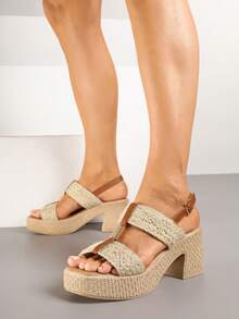 Sandalias con plataforma y tacón decoradas con trenzas - Albaricoque - Ver 2