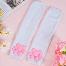 Nydotd Cat Paw Pad Mittens Gloves Kawaii Pink 3D Claw Fingerless Cute Cat Cosplay Gloves Sleeve For Girls Party{"Color_name":"White","Size_name":"Long"} - 白色的 - 查看 8