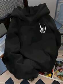 Sudadera con capucha y bolsillo, estampado Mano calavera rock Halloween Hoodie mujer - Negro - Ver 1
