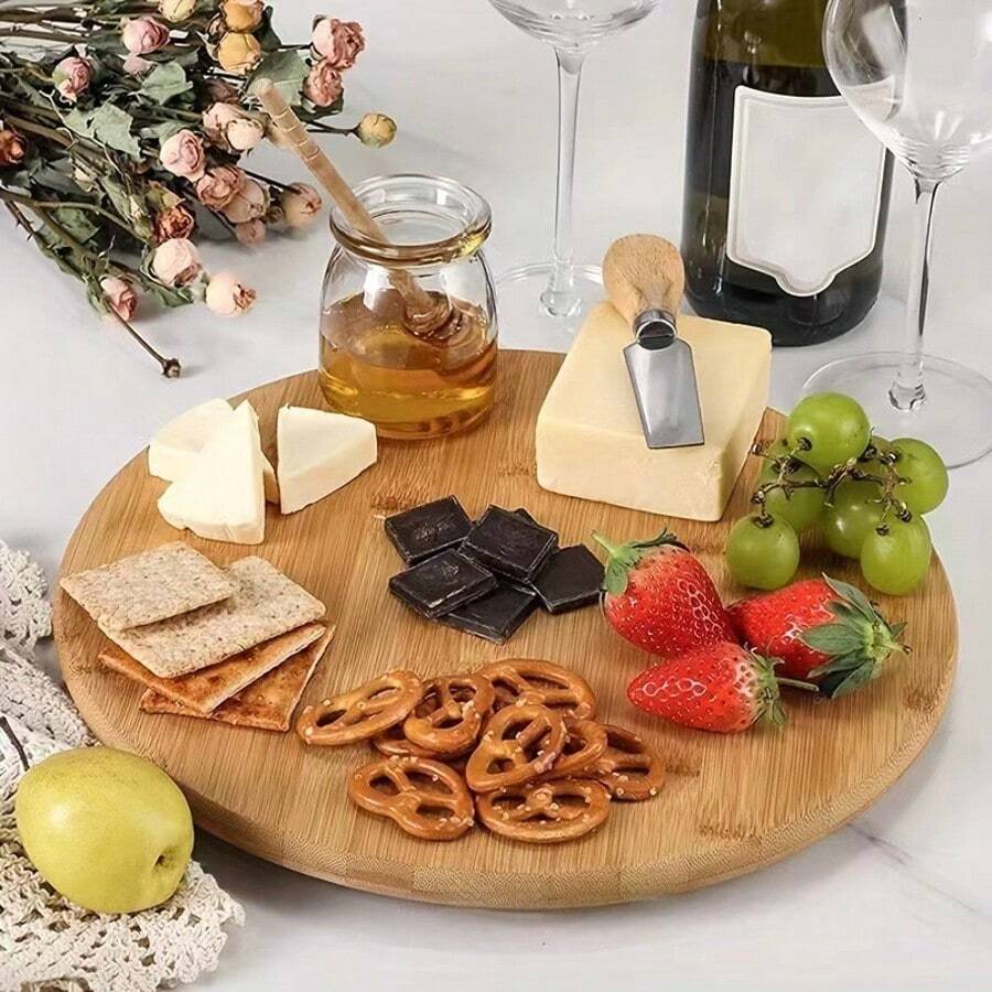 360° Bamboo Rotating Board Snack Plate Cold Cuts Appetizers - 摩卡棕 - 查看 1