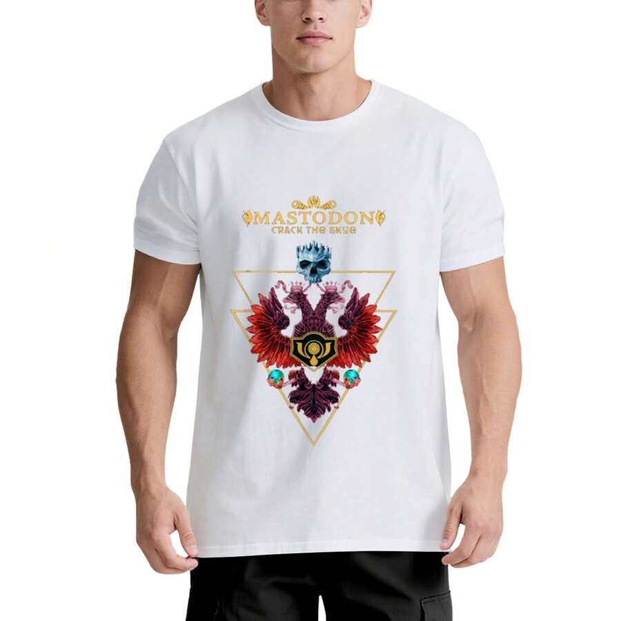Camiseta Unisex Mastodon Double Eagle - 220g Algodón, Impresión Gráfica Vibrante, Blanco y Negro, Lavable a Máquina, para Adultos de Conciertos de Metal y Fans de Música - Blanco - Ver 1