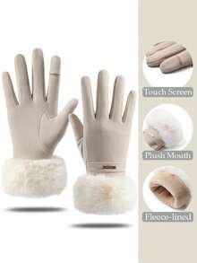 1 par de guantes de invierno cálidos para mujer, guantes gruesos y con forro polar resistentes al frío, guantes de conducción a prueba de viento con pantalla táctil, guantes de ocio con autocalentamiento y división de dedos para estudiantes de moda - Multicolor - Ver 13