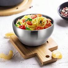 Paquete de 3 cuencos de acero inoxidable cepillado SUS304 de 25 onzas, cuencos de mezcla de metal, cuencos de anidacin, cuencos de acero de doble pared para nios, acabado mate, sin BPA - plateado - Ver 9