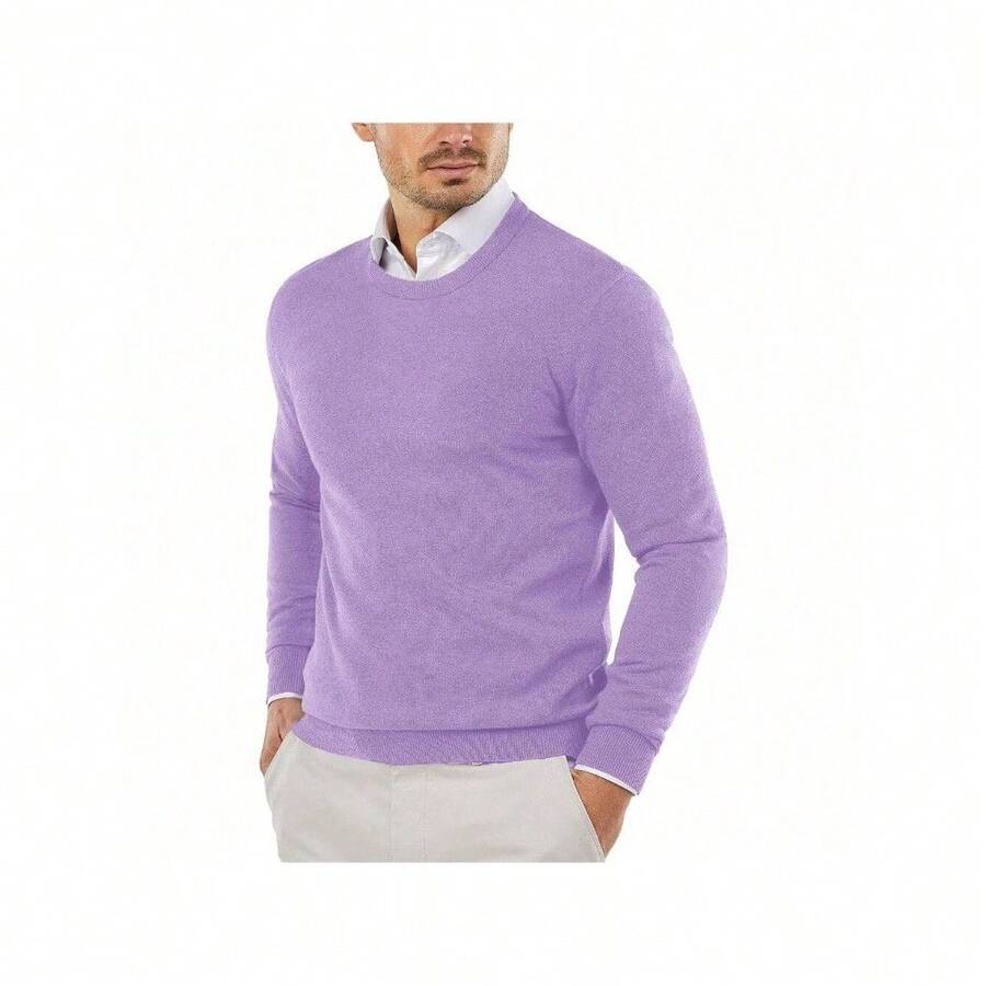 Men's Crew Neck Sweater Slim Fit Lightweight Sweatshirts Knitted Pullover For Casual Or Dressy Wear - 紫色 - 查看 1