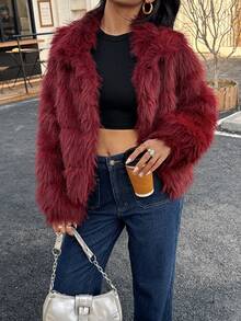 Nuevo abrigo de mujer casual de imitación de piel de borrego elegante y de alta gama en color burdeos para otoño e invierno, con mangas largas, cuello alto, de corte holgado y estilo suelto, ideal para salidas nocturnas, fiestas, citas, campo, regreso a casa, casual, vacaciones, Año Nuevo y talla grande.