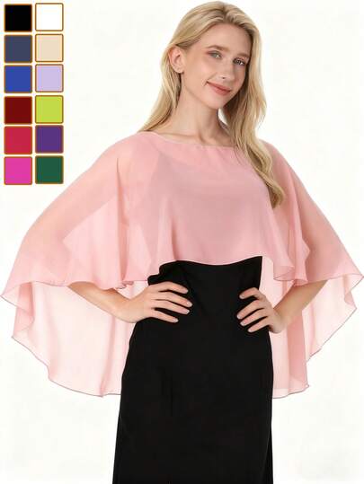 1 pieza Elegante chal/envoltorio de gasa para mujer, chal de dama de honor suave, chal de gasa de unicolor resistente a las arrugas con parte delantera corta y parte trasera larga, capa para boda, chal asimétrico, pullover multifuncional, adecuado para damas de honor, bodas, ocasiones formales, primavera/verano/otoño para vestido