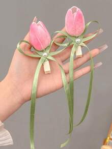 1pc Women's Pink Cute Tulip Flower Hair Clip, Suitable For Parties, Vacations And Daily Use, Claw Clips, Hair Claws, Clips For Hair, Hair Slide, Hair Barrettes, Alligator Hair Clip, Flower Hair Accessories