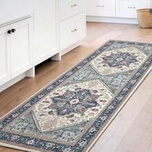 Soft Neutral Area Rugs 5x7, Washable Rug With Non Slip Backing, 5 X 7 Faux Cashmere Low-Pile Carpet, Cream White & Blue & Light Brown,  2025 Design - Blue & Red - View 11